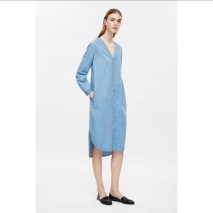 COS V-Neck Denim Long Sleeve Button Down Dress